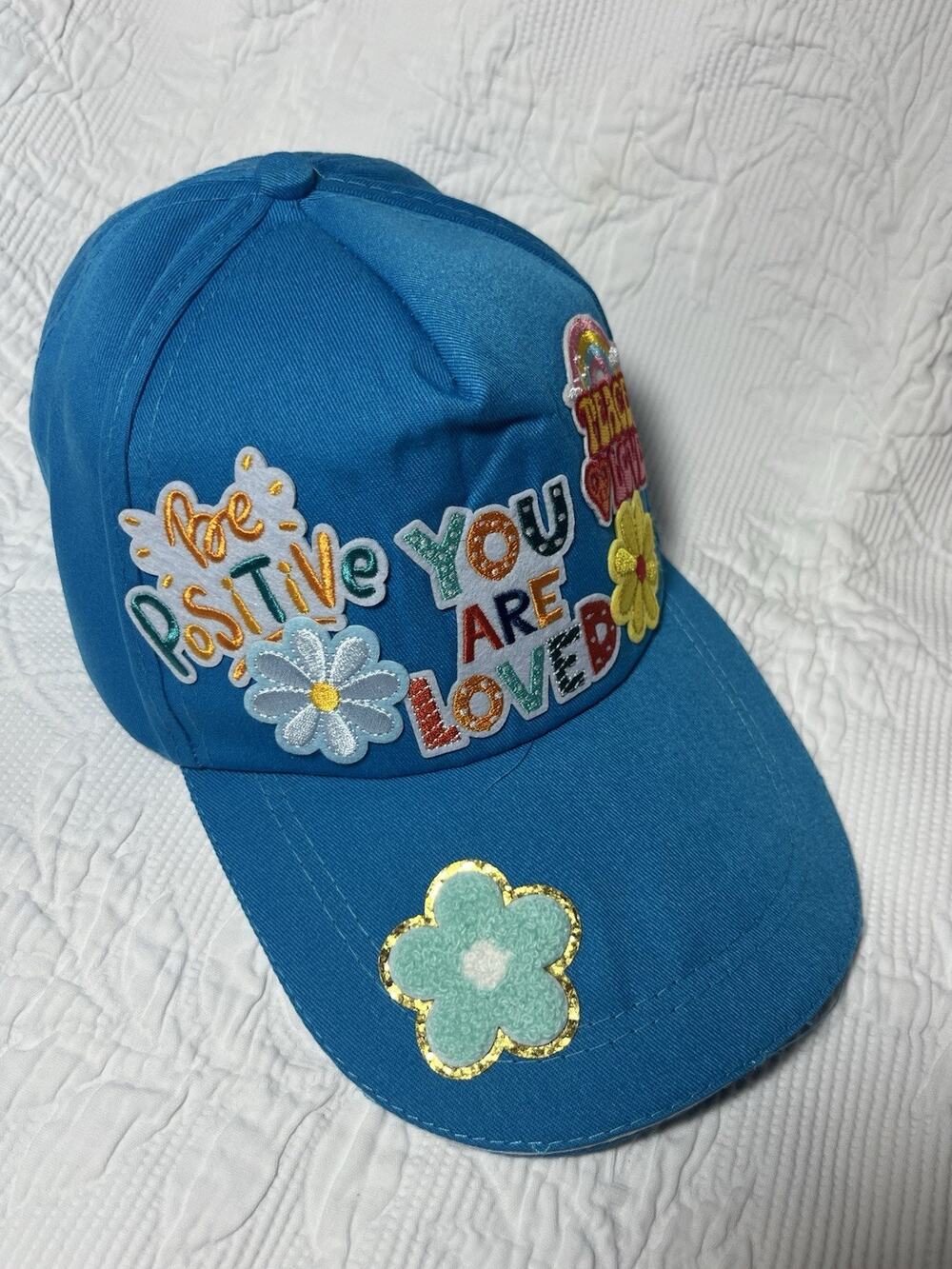 Custom Teal Turquoise Layered Patches Trucker Hat Adjustable Snap Back
